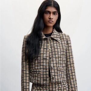 Mango Plaid Cropped Blazer